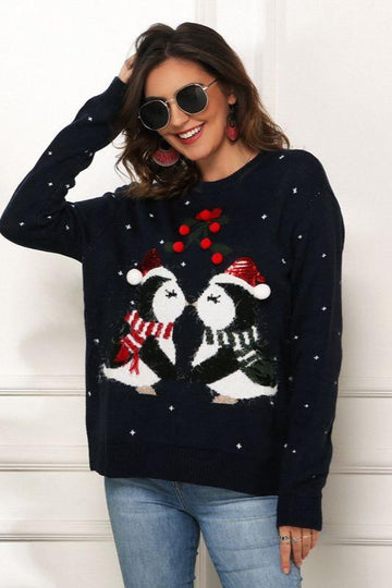 Woochic pull de Noël tricoté motif pingouin